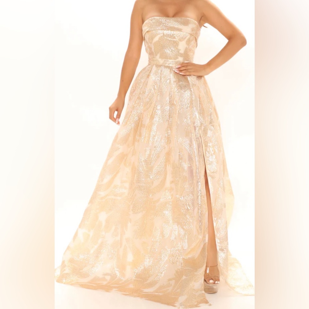 Metallic Heart Maxi Gown - Gold from Fashion Nova